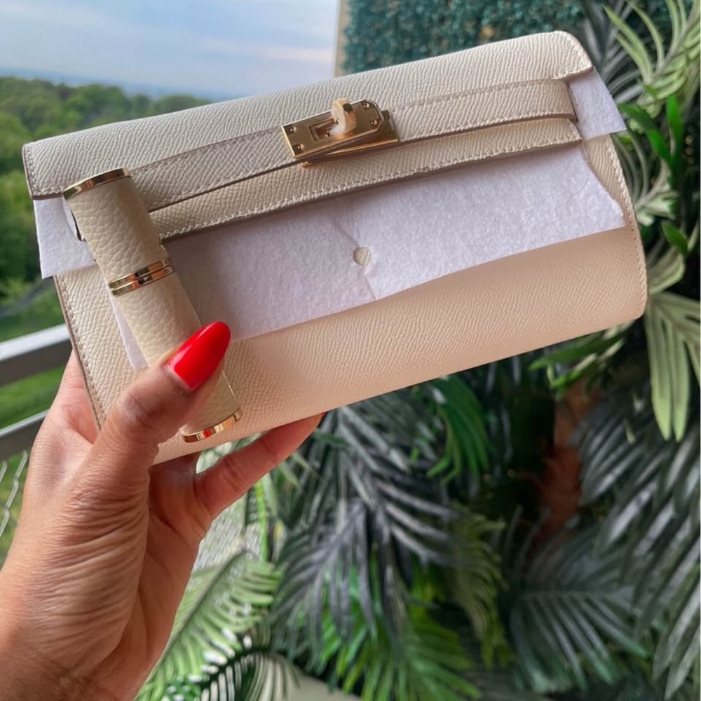 Leather Wallet Clutch & Refillable Perfume Bottle - Cream